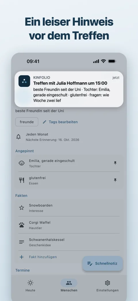 Hinweis vor einem Treffen