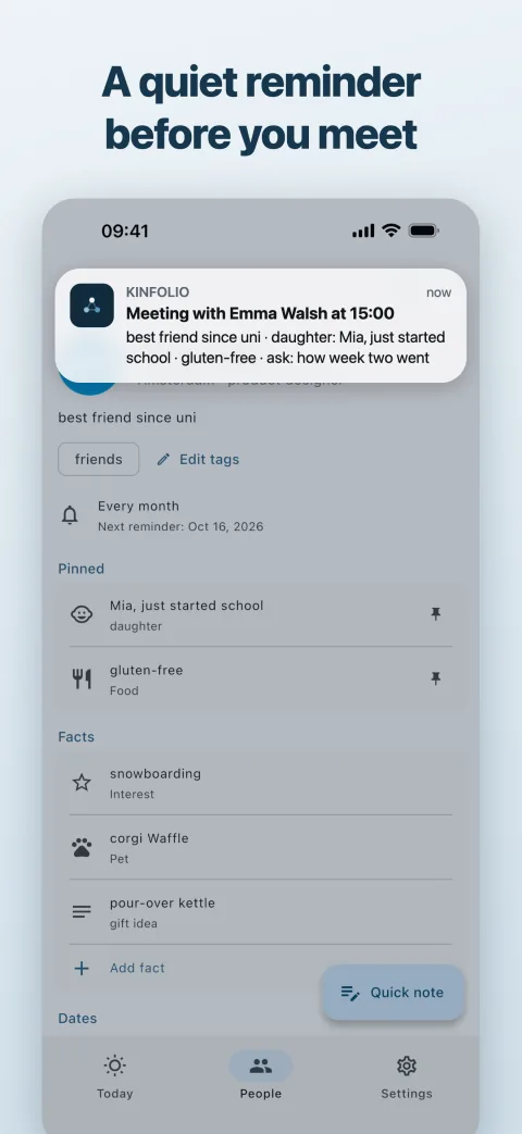 Briefing notification before a meeting